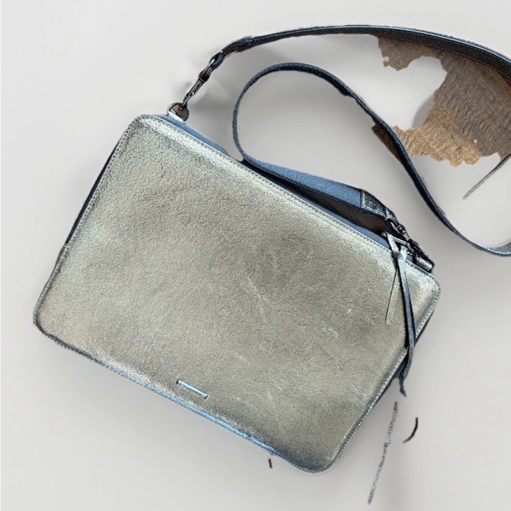 Rebecca Minkoff Regan Satchel Large Pebbled Leather Crossbody Laptop Mettallic